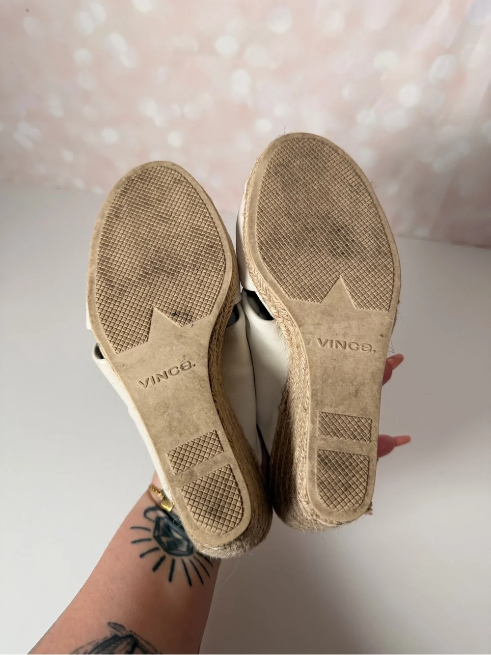 VINCE. Cream Espadrille Wedge Sandals